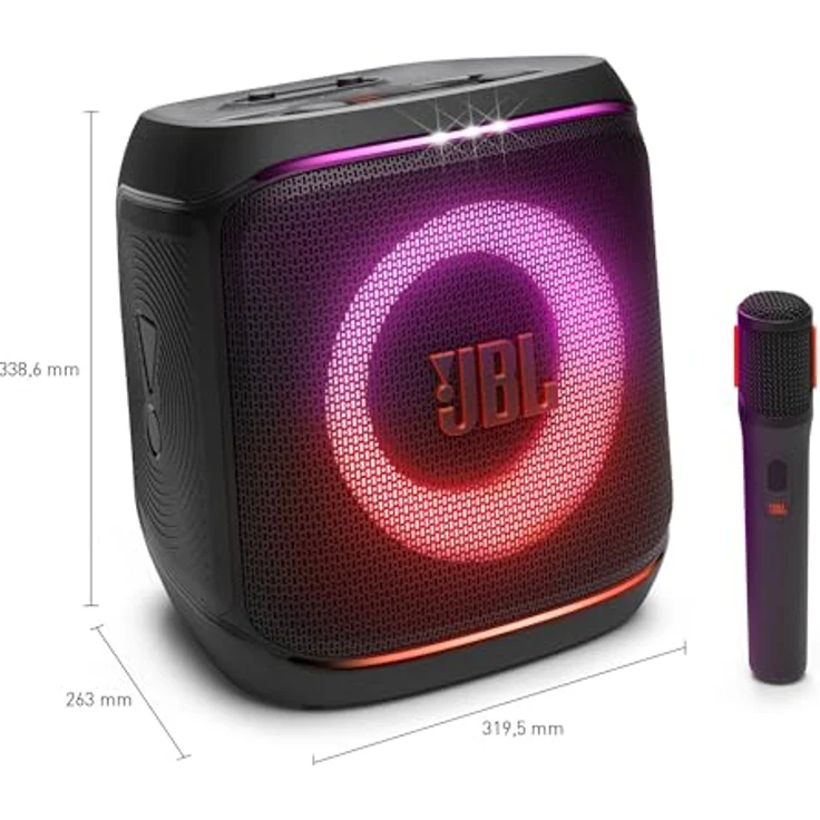 JBL PartyBox Encore 2, Bluetooth Partylautsprecher mit 15 Stunden Akkulaufzeit, spritzwasserfest und inkl. kabellosem Mikrofon, Schwarz – Bild 8
