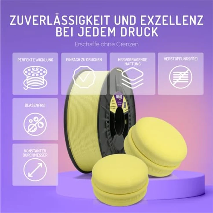 WINKLE PLA HD Filament 1.75mm Bananengelb, 300g Spule, kompatibel mit FDM Druckern, Maßgenauigkeit +/- 0.05mm – Bild 4