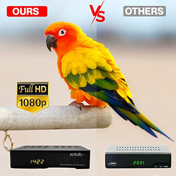 M@TEC Amiko MIRA3 HD Sat Receiver mit Aufnahmefunktion, Kartenslot, Timeshift, HDMI, PVR, USB, WiFi, AAC-LC, SCART, Coaxial - Sat Receiver HD für Satelliten, 12V Netzteil + HDMI Kabel - Schwarz – Bild 4