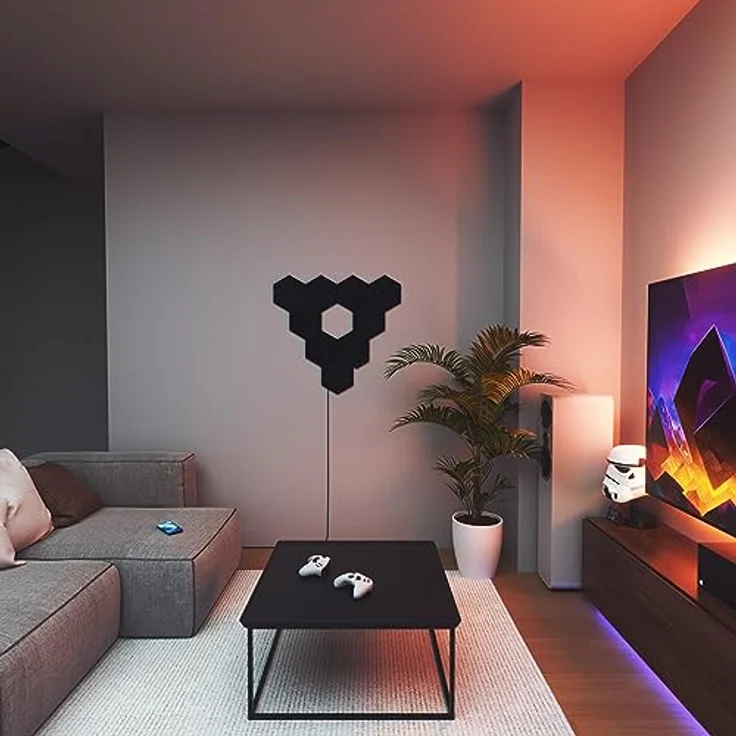 Nanoleaf Shapes Ultra Black Hexagon Starter Kit, 9 Smarten LED Panels RGBW - Modulare WLAN 16 Mio. Farben Wandleuchte Innen, Musik & Bildschirm Sync, Funktioniert mit Alexa Google Apple – Bild 4