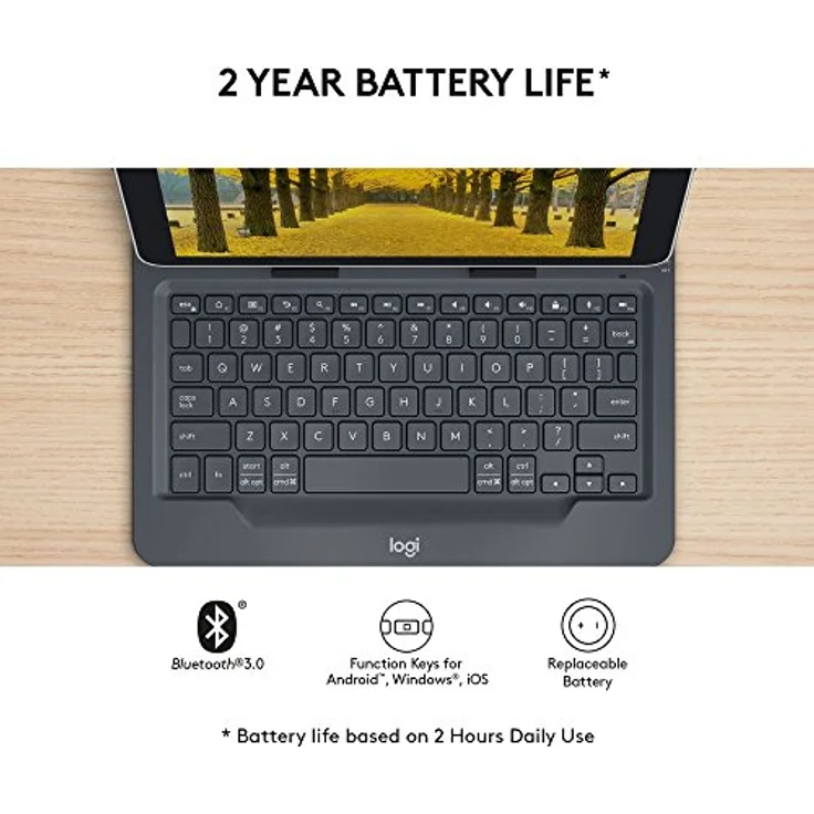 Logitech Universal Folio Tablet-Hülle mit Kabelloser Tastatur, Bluetooth, 2-Jahre Batterielaufzeit, Für 9 Zoll- 10 Zoll Tablets, Apple, Android & Windows-OS, Spanisches QWERTY-Layout - schwarz – Bild 4