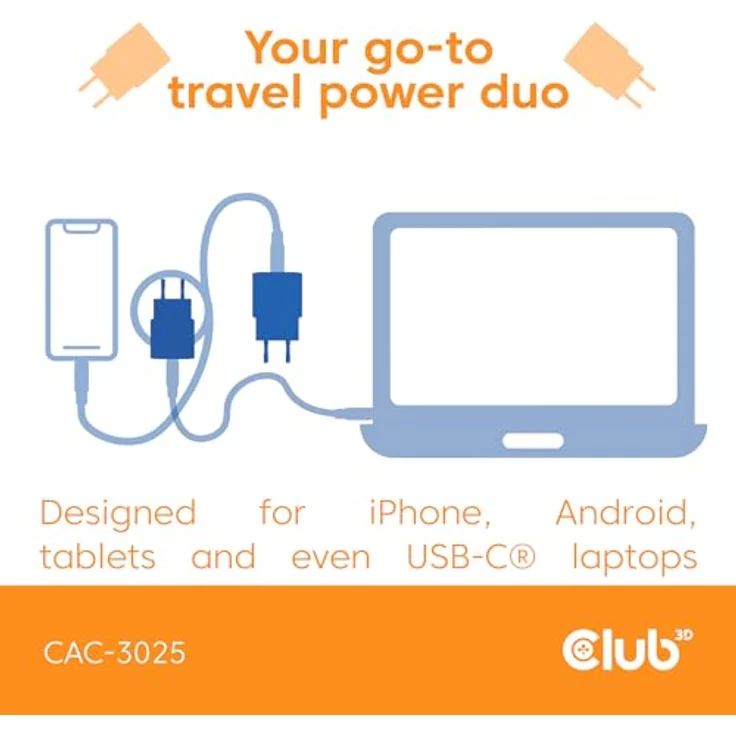 Club3D CAC-3025 USB-C® Ladegerät, 30 Watt mit Power Delivery, 2 Stück, lila – Bild 3