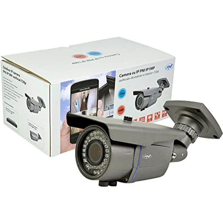 PNI IP1MP 720p Videoüberwachungskamera mit varifokalem 2,8-12 mm Objektiv, Nachtsicht bis 50 m, IP66, grau – Bild 1