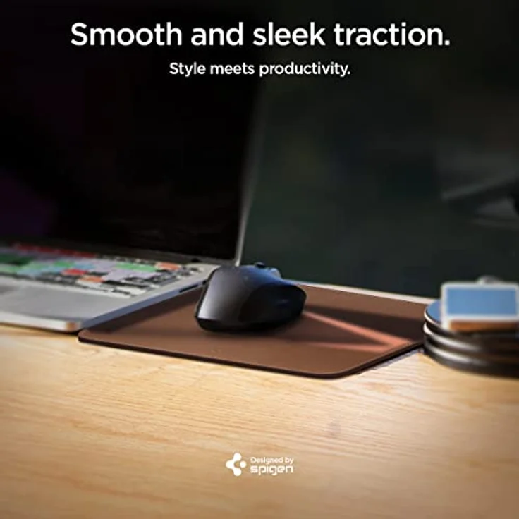 Spigen Mauspad Velo Vegan PU Leder, Gaming Mousepad mit rutschfester Gummimatte, wasserfest, 250mm x 200mm, Braun – Bild 2