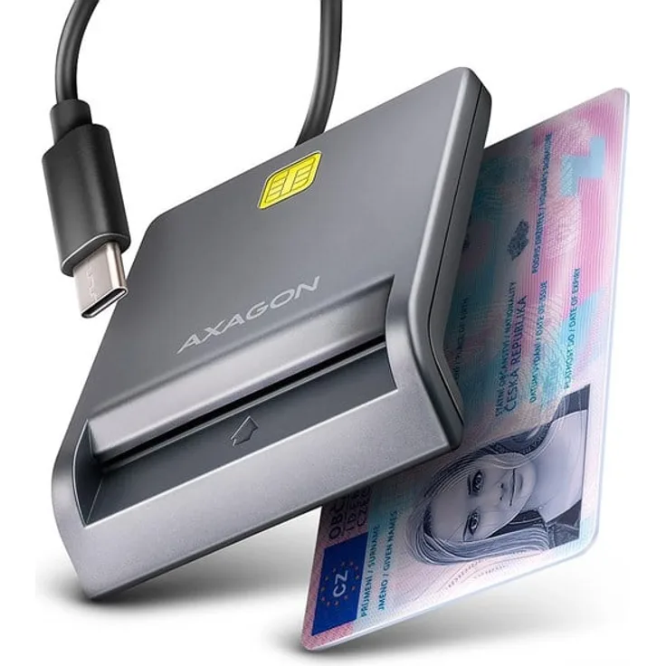AXAGON USB-C Smart Card / ID Card FlatReader, wendbarer Type-C-Stecker, Plug & Play, OS-kompatibel, für kontaktbasierte Smartcards