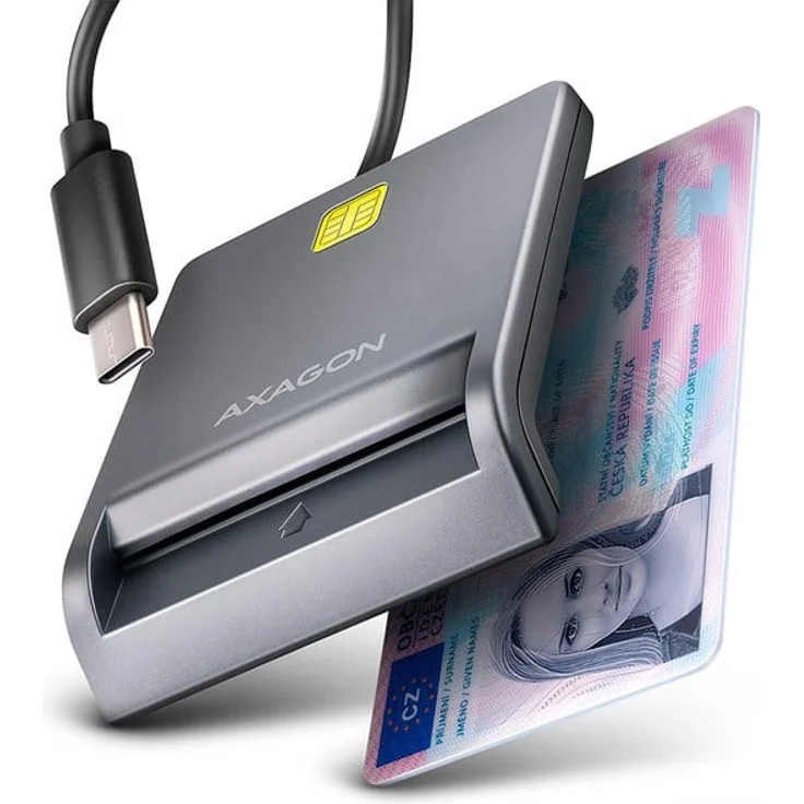 AXAGON USB-C Smart Card / ID Card FlatReader, wendbarer Type-C-Stecker, Plug & Play, OS-kompatibel, für kontaktbasierte Smartcards
