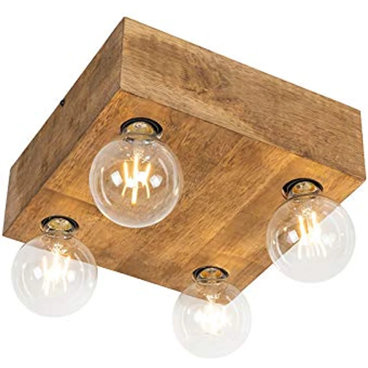 QAZQA - Landhaus I Vintage Land Deckenleuchte I Dunkles Holz 4-flammig Spotbalken-Licht - Quadratisch - LED geeignet E27 – Bild 1