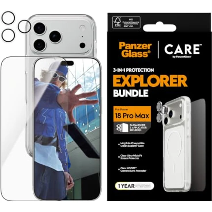CARE by PanzerGlass Flagship 3-in-1 Bundle für Apple iPhone 18 Pro Max, Displayschutz mit Ultra-Wide Fit-Abdeckung, fall- und kratzfest, integriertem Kameralinsenschutz, EasyAligner-Installation – Bild 2