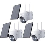 ieGeek Überwachungskamera 2K Solar Aussen Akku 355°/140° Pan Tilt Farbnachtsicht, PIR Bewegungsmelder Sirene/Weißlichtalarm, 2-Wege-Audio Cloud/TF Storage 4 Bildschirme