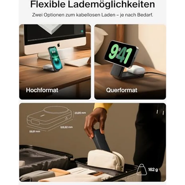 Belkin UltraCharge 2-in-1 Ladestation für Apple Watch und iPhone, 25W, Qi2, MagSafe-kompatibel, faltbar mit 45-W-Adapter – Schwarz – Bild 5