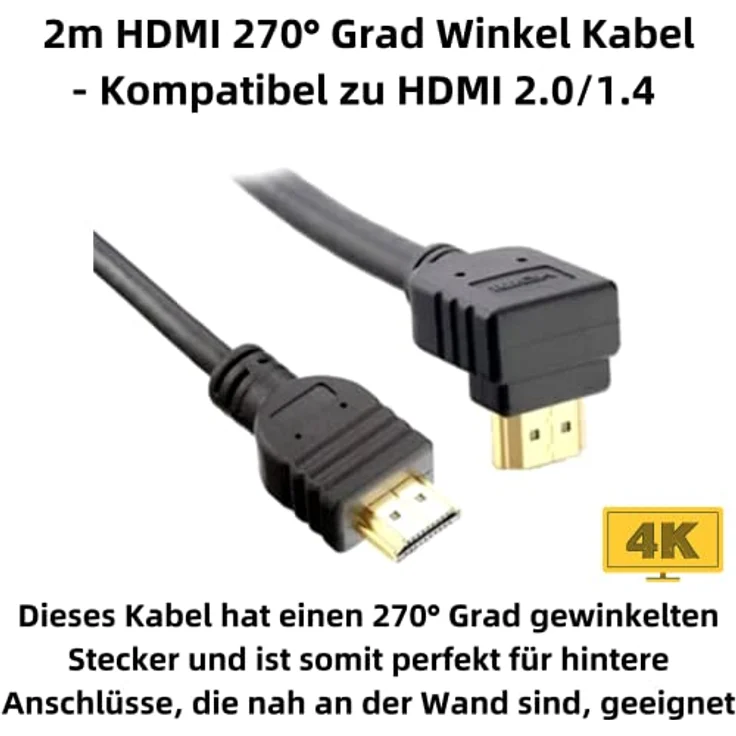 Aukson J09 HDMI Kabel 90° abgewinkelt – 3m Hochgeschwindigkeits HDMI Kabel für TV, Monitor, Beamer, 4K UHD, 1080p, ARC, Ethernet, vergoldete Stecker – Bild 2