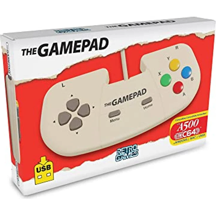Retro Games The A500 Mini Joypad, USB Gaming Controller mit 8-Tasten-Konfiguration, kabelgebunden, beige, kompatibel mit PC, Mac und Linux – Bild 1