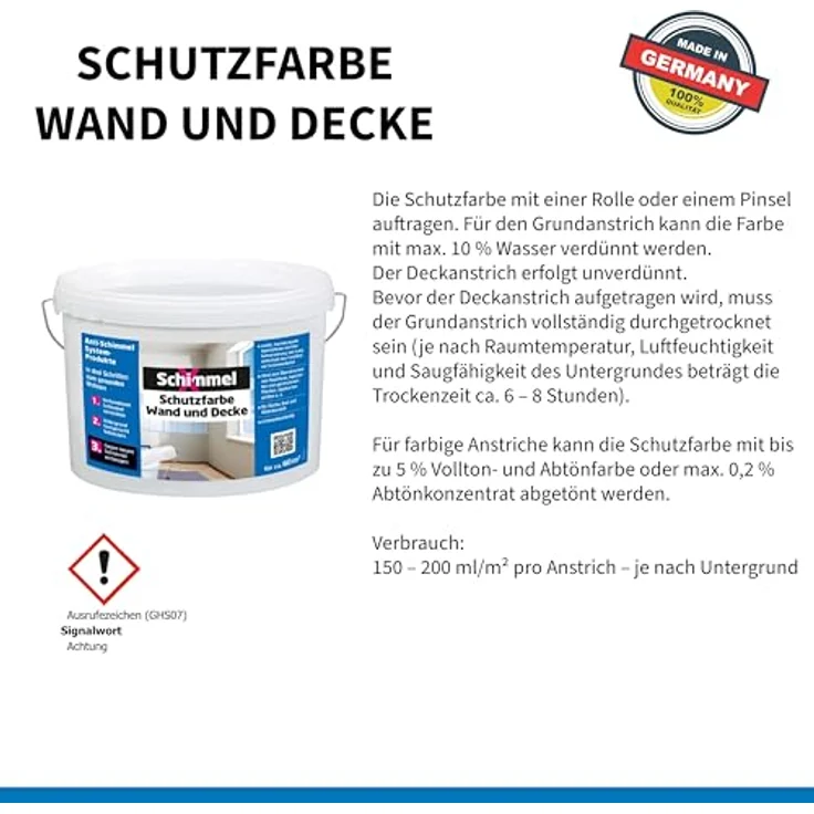 SchimmelX Schutzfarbe Wand und Decke 10,0 l | hochdeckende Spezialfarbe | scheuerbeständig | Lösemittelfrei | weiß | für Küche, Bad und Wohnbereich | Innenbereich – Bild 2