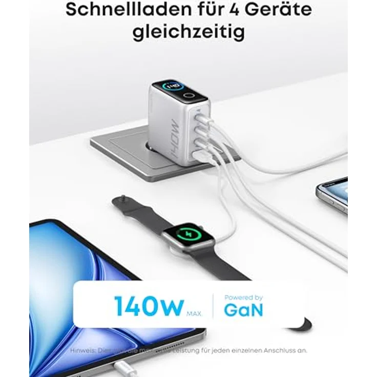 Anker Zolo USB C Ladegerät (140W, 4-Port, Display), Fortschrittliches GaN Netzteil, Kompatibel mit MacBook, iPhone 16/15/14, Samsung, Pixel - Schwarz – Bild 2