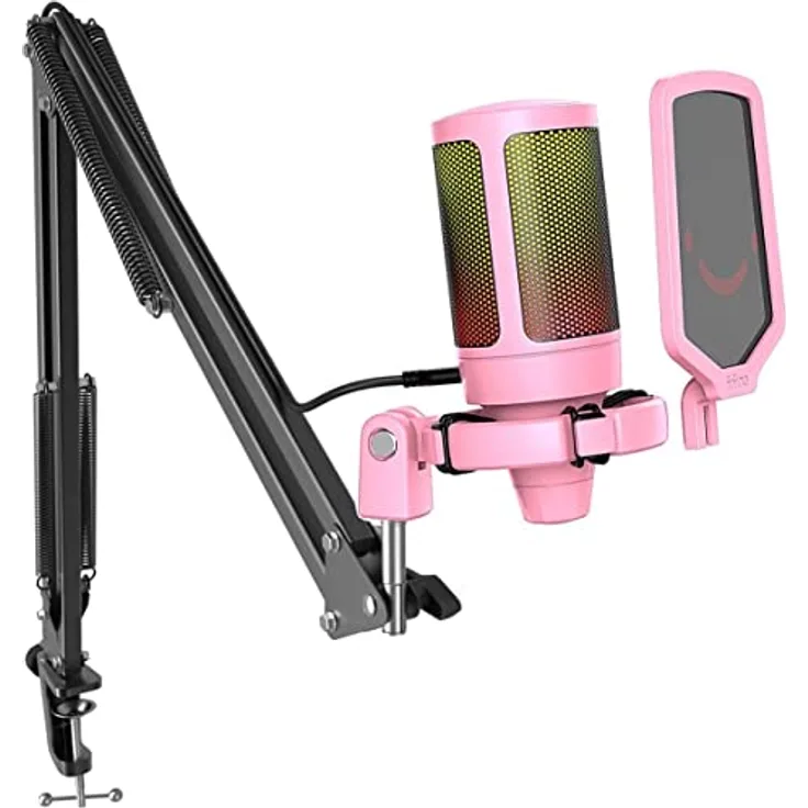 FIFINE Gaming Mikrofon mit Arm, USB Microphone pc für MAC PS4 PS5 mit Stummschalttaste, Popfilter, Shock Mount für Streaming Podcast Studio