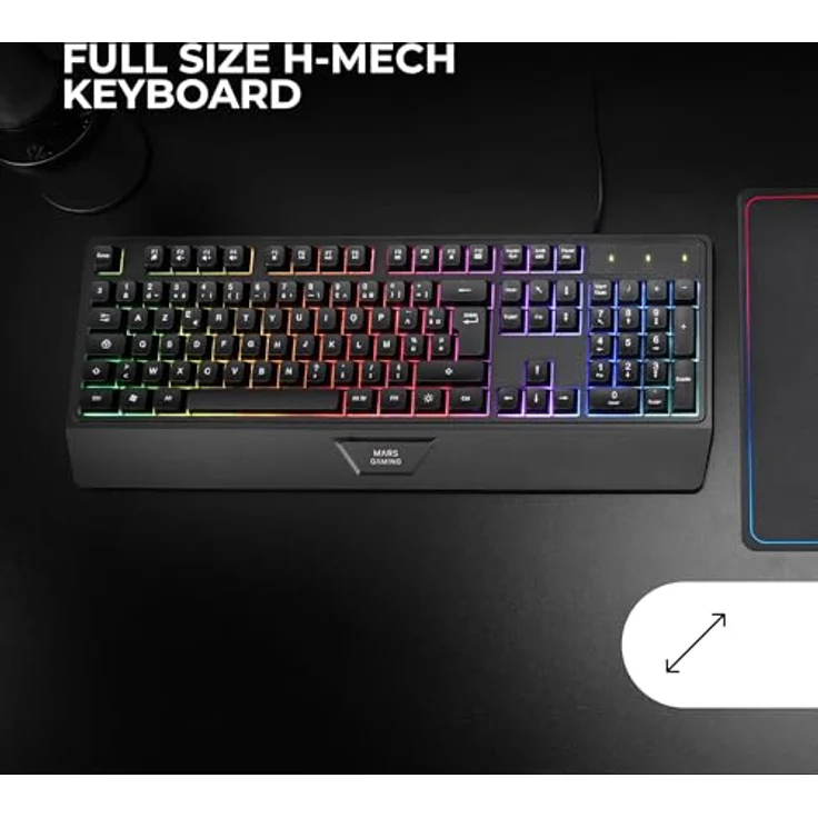 Mars Gaming MK124, Teclado H-Mech ergonómico con reposamuñecas integrado, retroiluminación FRGB Rainbow, tecnología Antighosting, Multiplataforma, Negro – Bild 2