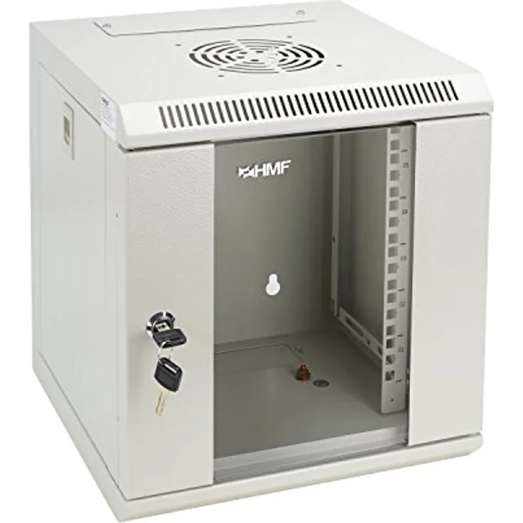 HMF 63306-07 Serverschrank 10 Zoll, 6 HE, Netzwerkschrank mit Sicherheitsglastür, lichtgrau, 31,2 x 30 x 35 cm, voll montiert
