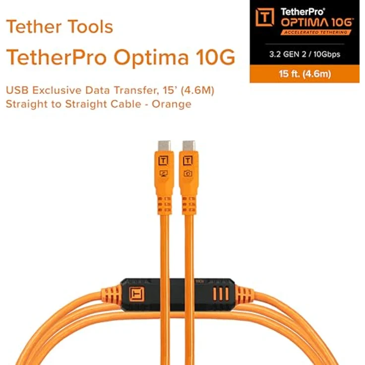 Tether Tools TetherPro USB-C Optima 10G gerade orange 4,6m - High Performance USB-Kabel mit Super-Speed-Übertragungen – Bild 2