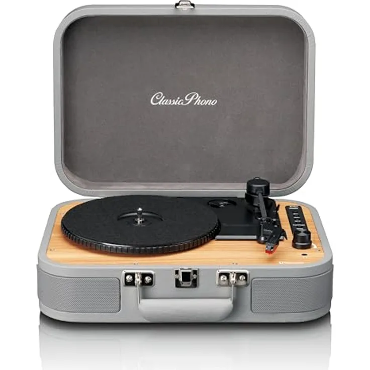 Lenco Classic Phono TT-116 Bluetooth-Plattenspieler mit 3 Geschwindigkeiten - 33, 45 und 78 U/min - Vintage-Vinyl-Plattenspieler - RCA-Ausgang - Stereo Lautsprecher - grau