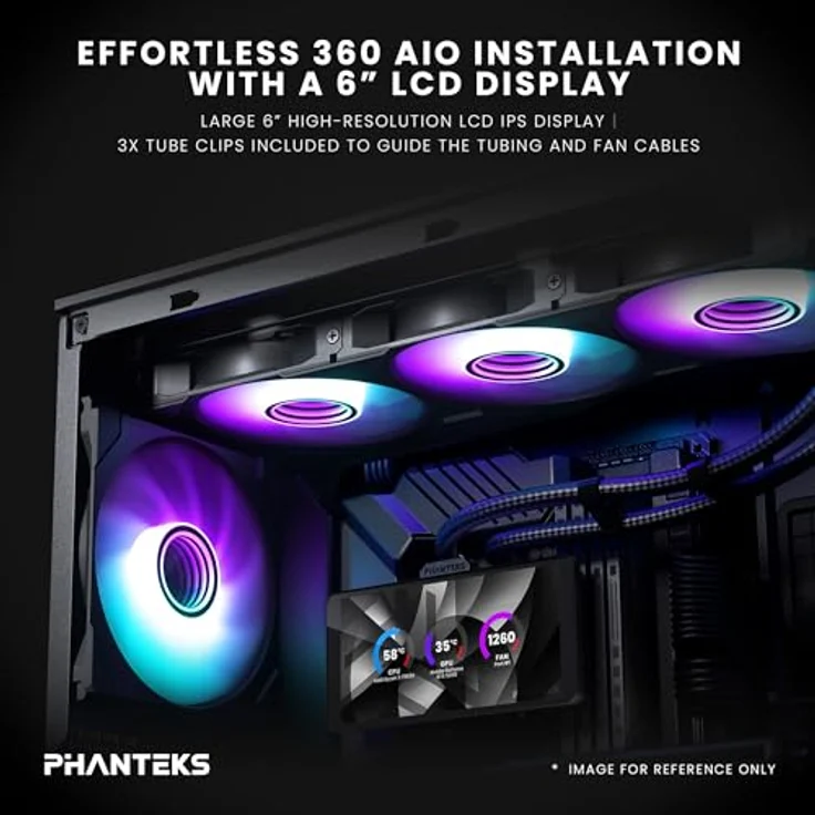 Phanteks Glacier One 360M25-LCD, AIO Liquid CPU Kühler mit 6 Zoll IPS LCD, 120 mm M25 Gen2 D-RGB Lüfter, Hochleistungs-Kupfer-Kühlplatte, Intel & AMD kompatibel, Schwarz – Bild 2