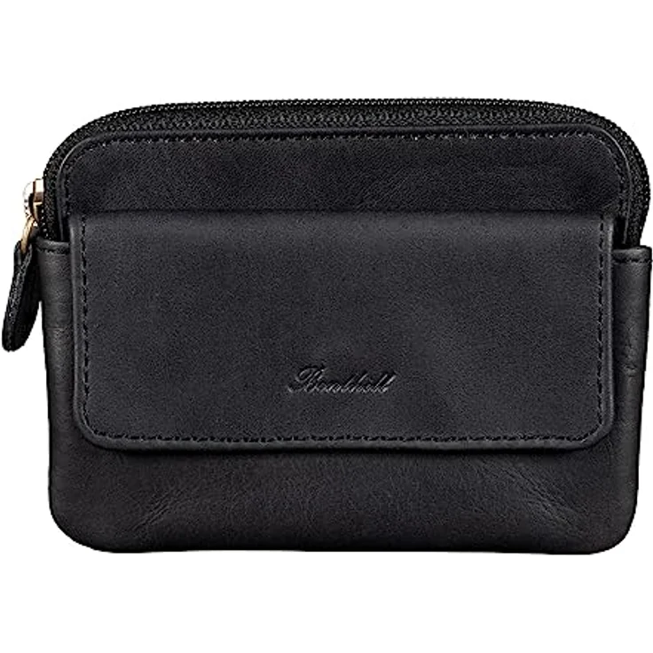 Benthill Schlüsseltasche Echt-Leder mit 2 Schlüsselringen - Schlüsseletui mit Kartenfach - Schlüsselanhänger mit Kleingeldfach, Farbe:Schwarz – Bild 2