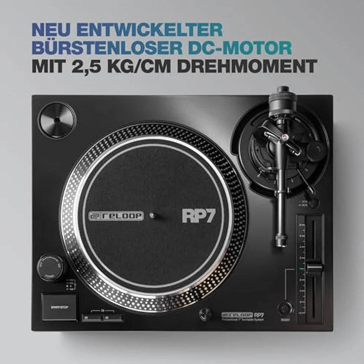 Reloop Plattenspieler RP-7, professionelles 7-Zoll-DJ-Plattenspielersystem mit Direktantrieb, schwarz – Bild 5
