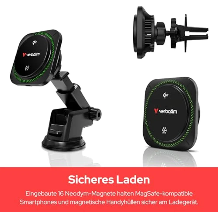 Verbatim Charge´n´Drive Magnetic Wireless Car Charger Qi2 RGB, 15 W Schnellladegerät, schwarz – Bild 3