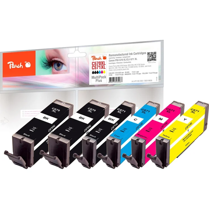Peach Druckerpatrone PGI-570XL/CLI-571XL, kompatible Tinte, schwarze Patrone mit optimaler Farb- und Lichtbeständigkeit