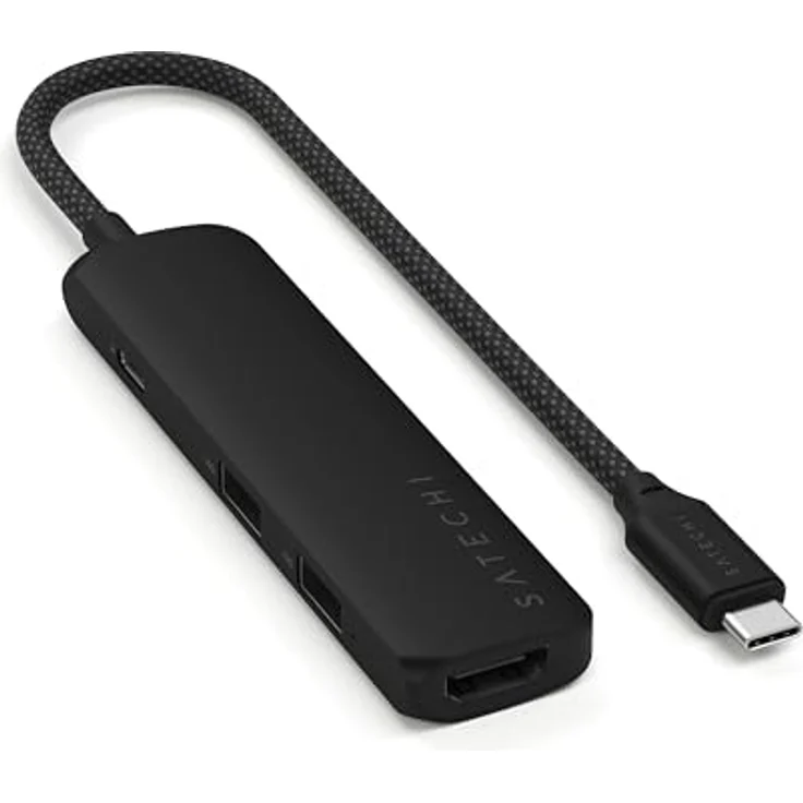 SATECHI 4-in-1 USB-C Hub Slim Plus, Multiport-Adapter, Dockingstation mit 4K HDMI, 100W Power Delivery, 2X USB-A Datenports - Schwarz – Bild 1