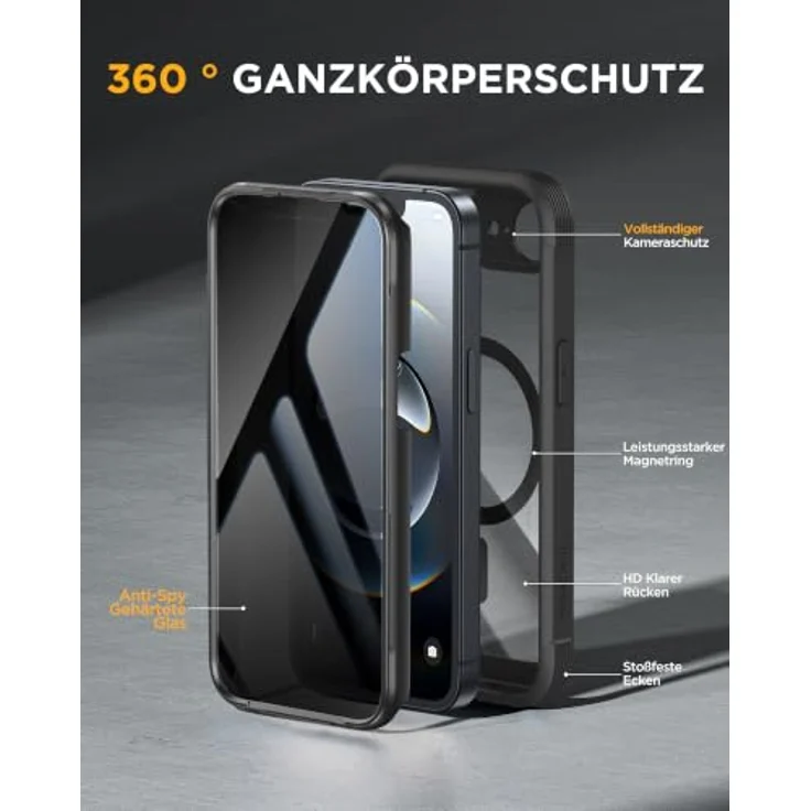 Miracase iPhone 17e/16e Hülle, 360° Ganzkörper-Schutz mit ANTI-SPY Schutzfolie und kompatiblen MagSafe-Magneten – Bild 3