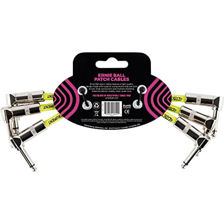 Ernie Ball Patchkabel, beidseitig gewinkelt, 15,24 cm, 3er-Pack, sauerstofffreies Kupfer, Weiß – Bild 2