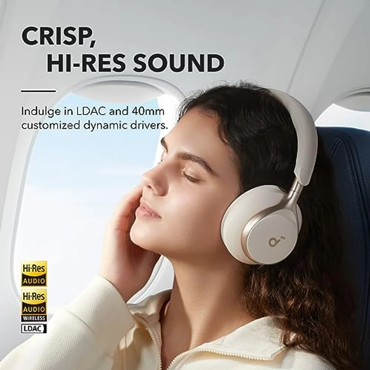 soundcore Space One Kabellose Over-Ear Bluetooth Kopfhörer, Aktives Noise Cancelling, 2X stärkere Stimmunterdrückung, 40h Wiedergabe, App, Hi-Res Audio, Bluetooth 5.3 (Cafe Latte) – Bild 4