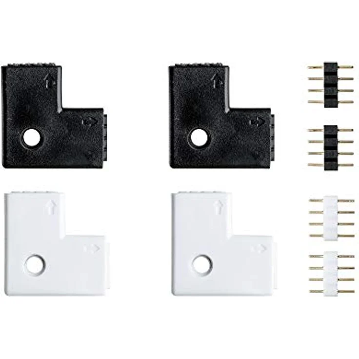 Paulmann 70599 YourLED 90°-Eck-Verbinder für LED Strip 4er Pack Stripe Zubehör Weiß Schwarz Kunststoff 2x Weiß 2x Schwarz inklusive 4fach Pin – Bild 2