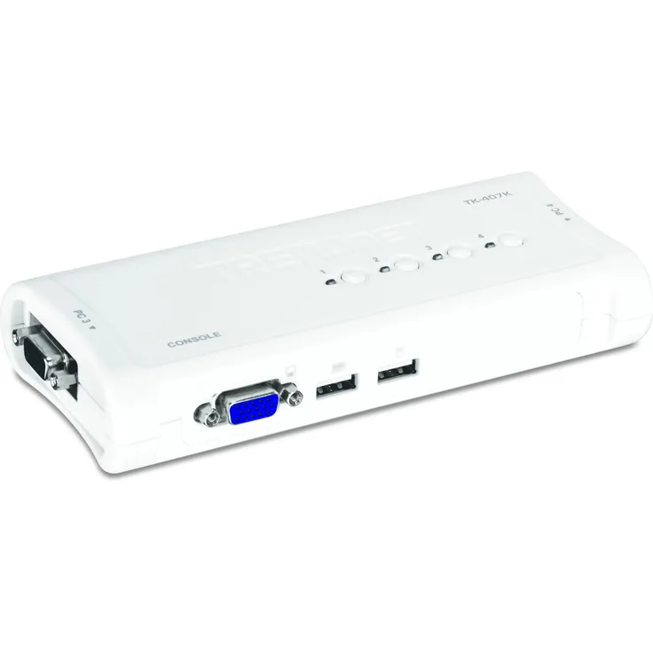 Trendnet TK-407K, 4-facher USB-KVM-Switch mit abnehmbaren KVM-Kabeln, blau, hohe VGA-Auflösung bis 2048 x 1536