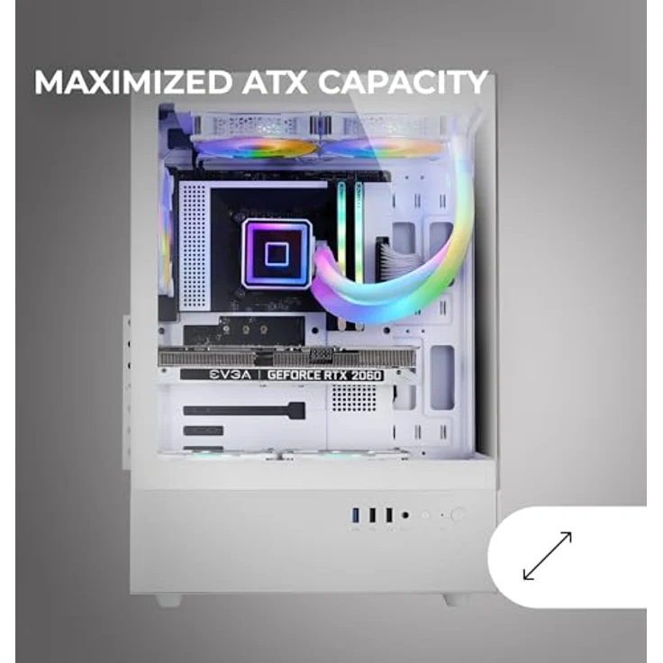 Mars Gaming MC-XO, ATX Semitorre mit Doppeltem Tempered Glass, FRGB 120mm Lüfter, Doppelkammer-Design, Weiß – Bild 5