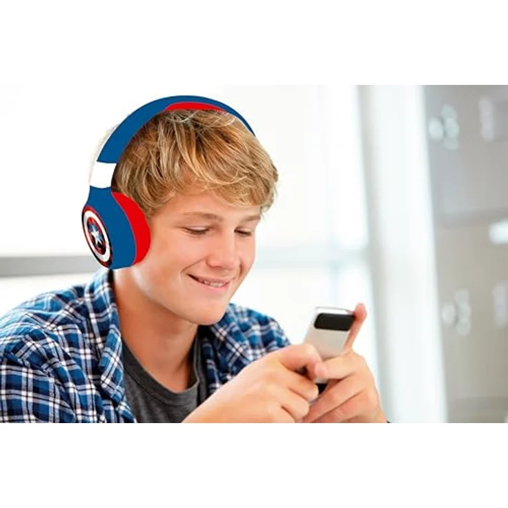 Lexibook Avengers HPBT010AVLXB, Bluetooth-Kopfhörer in rot/blau, schallbegrenzt auf 85 dB, integriertes Mikrofon, bis zu 12 Stunden Akkulaufzeit – Bild 3