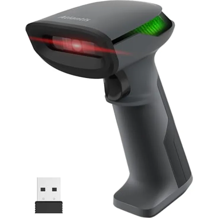 Atlantis A08-LD230P-2D-W Barcode-Scanner, Wireless 1D/2D, 60 fps, 640x480, liest Barcodes von Displays, 2600mAh Akku, IP54, USB-Anschluss