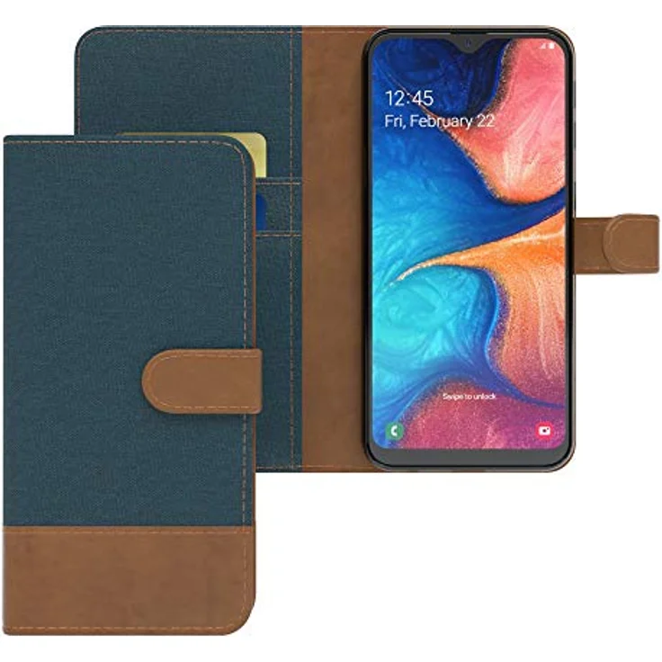 EAZY CASE Tasche kompatibel mit Samsung Galaxy A20e Stoff Schutzhülle mit Standfunktion Klapphülle im Bookstyle, Handytasche Handyhülle mit Magnetverschluss und Kartenfach, Kunstleder, Dunkelblau – Bild 3