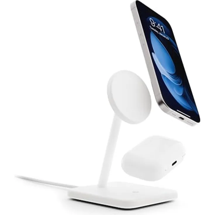 TwelveSouth HiRise 2 Deluxe (Qi2), 2-in-1 Wireless Charger mit 15W MagSafe, Weiss