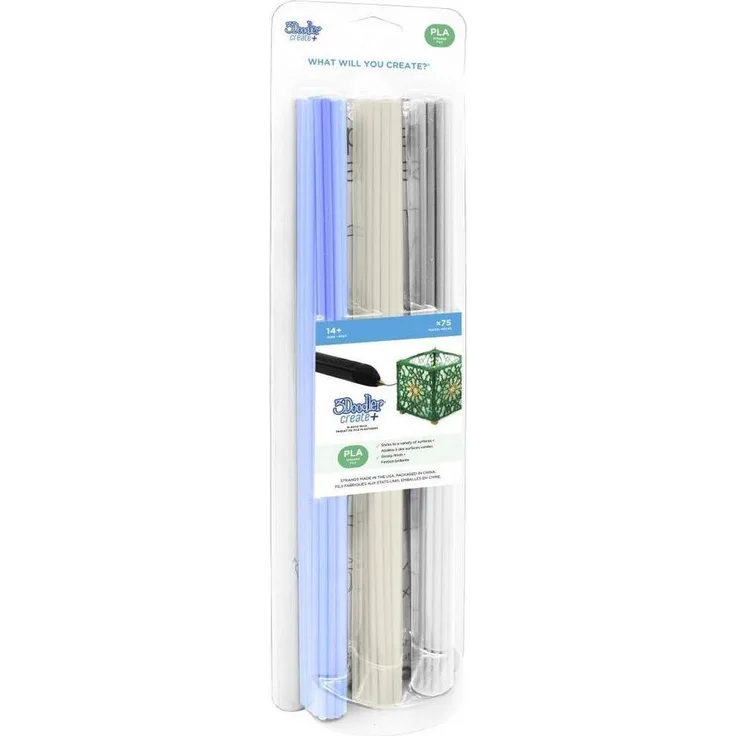 3Doodler Create Filament PLA, 3 mm, 75 Patronen in Weiß, Blau und Transparent, umweltfreundlich und glänzend