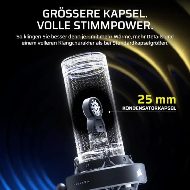 Corsair VOXARA USB Gaming Kondensatormikrofon, 25mm-Kapsel, 32-bit/192kHz Audio-Engine, RGB-Beleuchtung, Schwarz – Bild 3