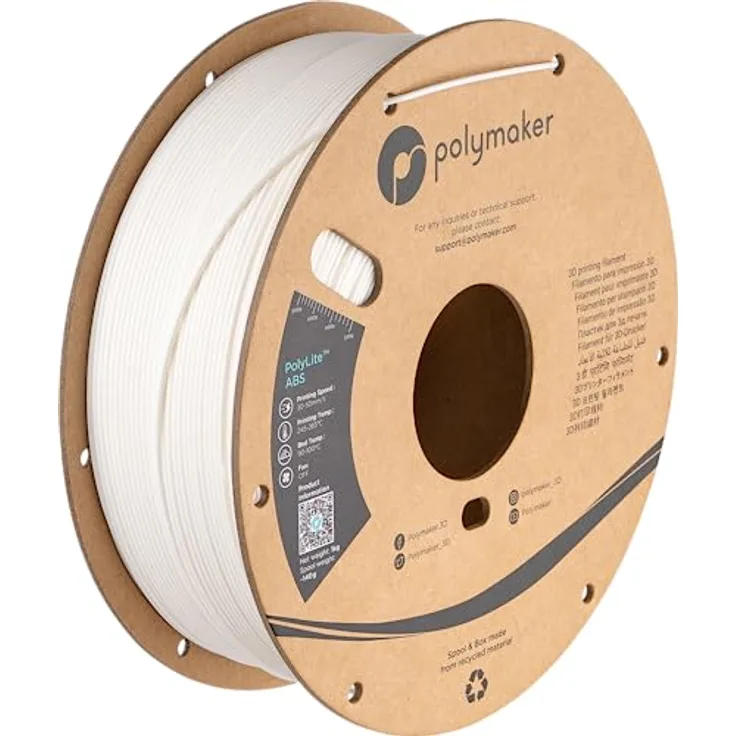 Polymaker PolyLite ABS, 3D-Druckfilament in Weiß, 1,75mm, 1kg mit geringer Geruchsbildung