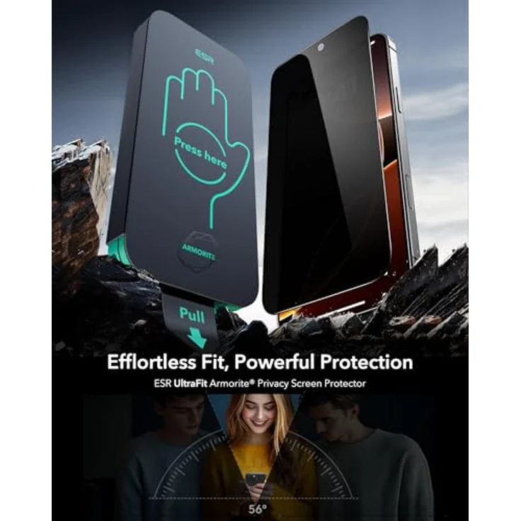 ESR Armorite, 9H+ Display Sichtschutzfolie für iPhone 16 Pro Max, gehärtetes Glas, 3 Stück, blasen- und staubfrei, militärnorm Schutz, schnelle Installation – Bild 2