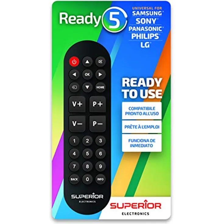 Superior Electronics Ready5 (Samsung, LG, Philips, Sony, Panasonic) Universal Ersatzfernbedienung einsatzbereit