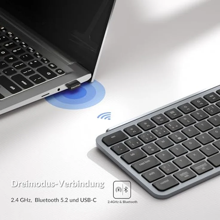 Keychron B1 Pro, Ultra-Slim Wireless Keyboard mit deutschem ISO-Layout, Multi-Device Nutzung, leiser Scherenmechanik, Bluetooth & USB-C Verbindung – Bild 5