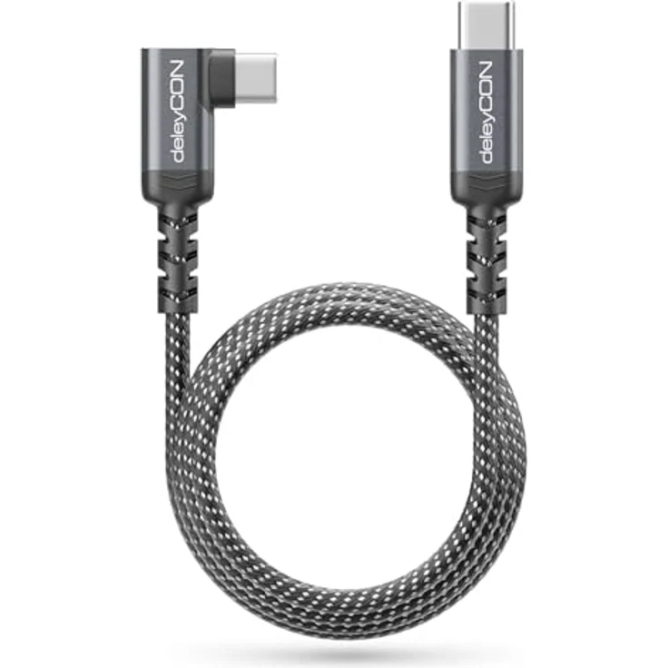 deleyCON 1,5m USB C Kabel Winkel 90 Grad, 60W Schnellladekabel mit PD 3.0, geflochtenes Nylon, USB-C auf USB-C für iPhone 17/16/15, Galaxy A16/A56/S25/S24/S23, Pixel, iPad, MacBook, AirPods, Tablet, Carplay – Bild 3