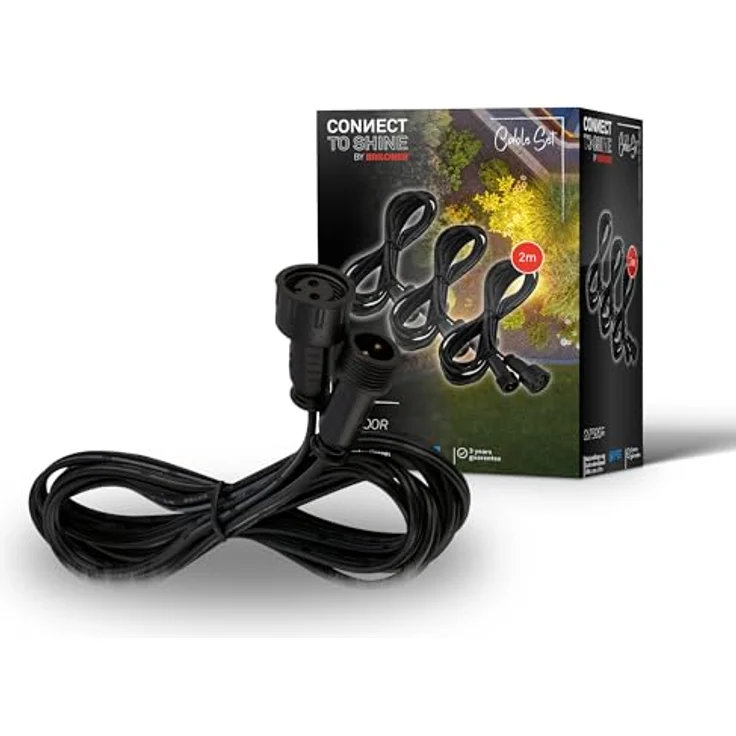 BRILONER Connect to Shine 12V Gartensystem Verlängerungskabel 3er Set, 2m Schwarz, IP67 staubdicht und wasserfest, werkzeuglose Steckverbindung – Bild 1