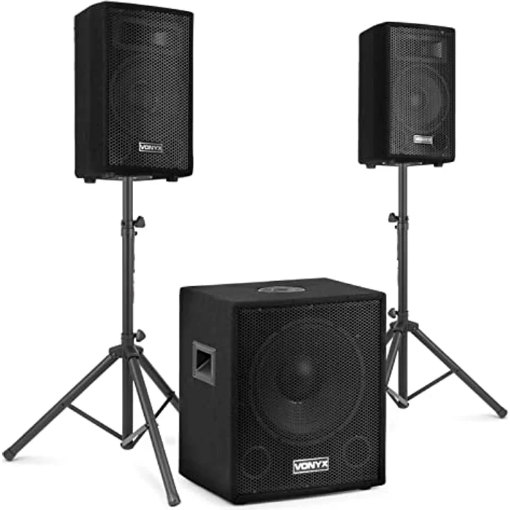Vonyx VX1015BT Mobile PA Anlage Komplettset, Aktiv – Bluetooth, 1000 Watt, 2x 10'' Topspeaker, 15'' Subwoofer mit Klangreglern, inkl. Kabel, Stativen und Tasche – Bild 1