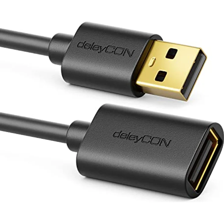 deleyCON 2m USB 2.0 High Speed Kabel Verlängerungskabel USB A-Stecker zu USB A-Buchse - Schwarz, schnelle Datenübertragung mit 480 Mbps – Bild 3