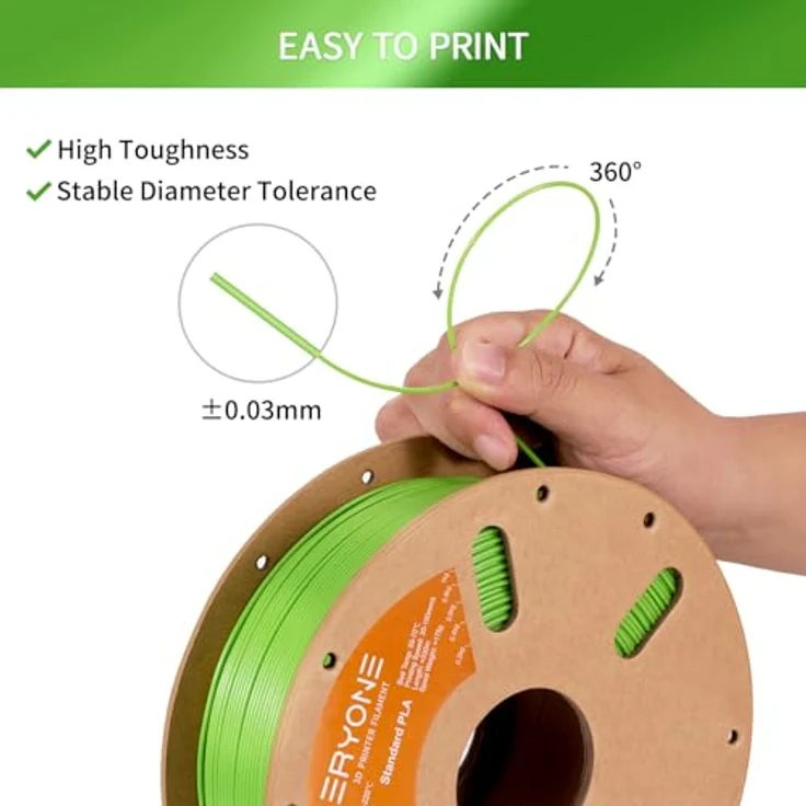 ERYONE PLA Filament 1.75 mm, 1 kg Spule, Maßgenauigkeit +/- 0,03 mm, temperaturbeständig 190-220 °C, Grüner Apfel – Bild 5